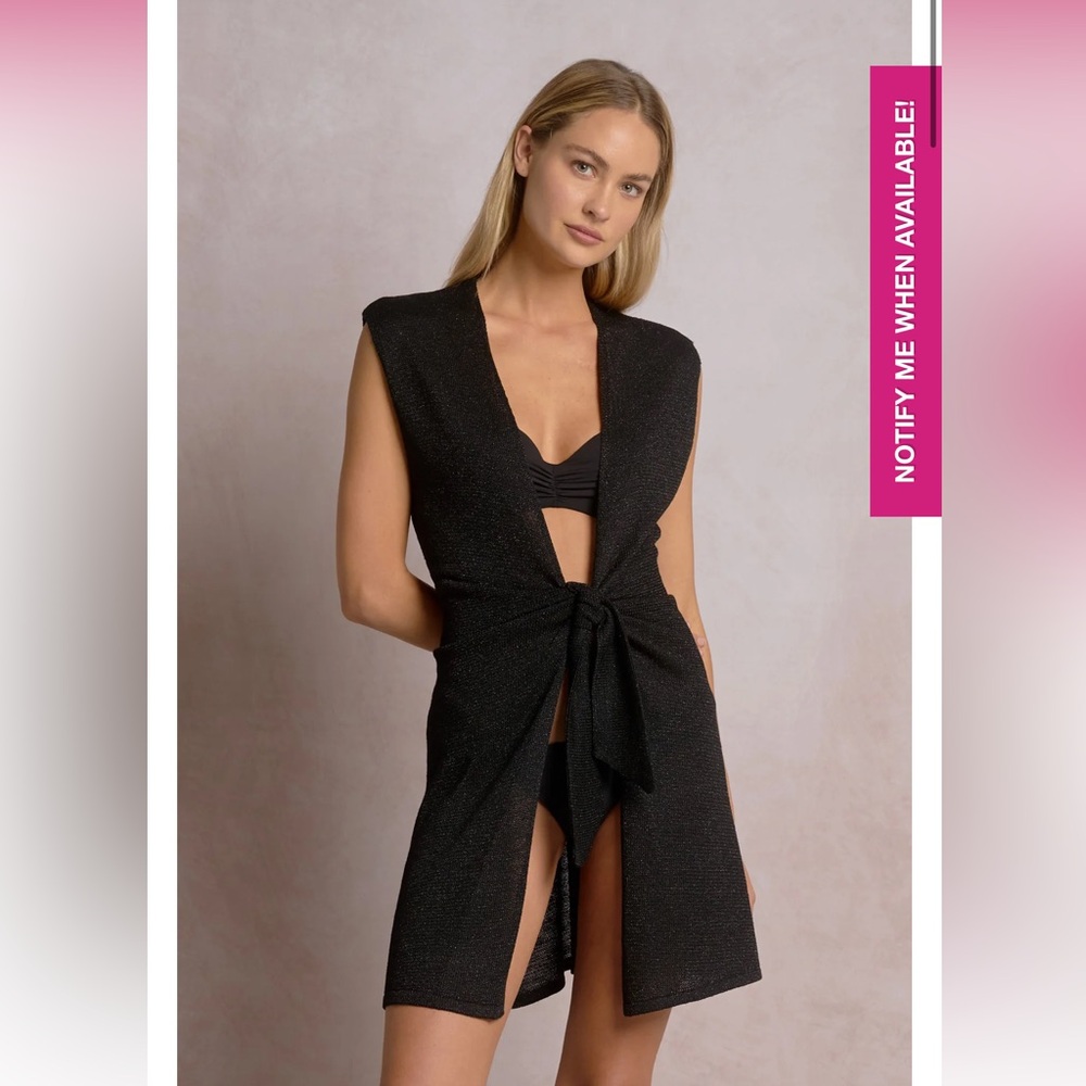 Black Sparkle Tie-Front Beach Cover-Up